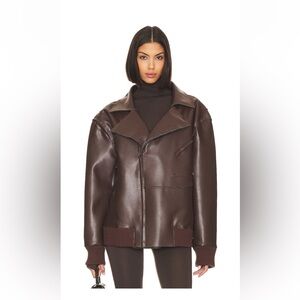 Norma Kamali oversized moto jacket in chocolate brown